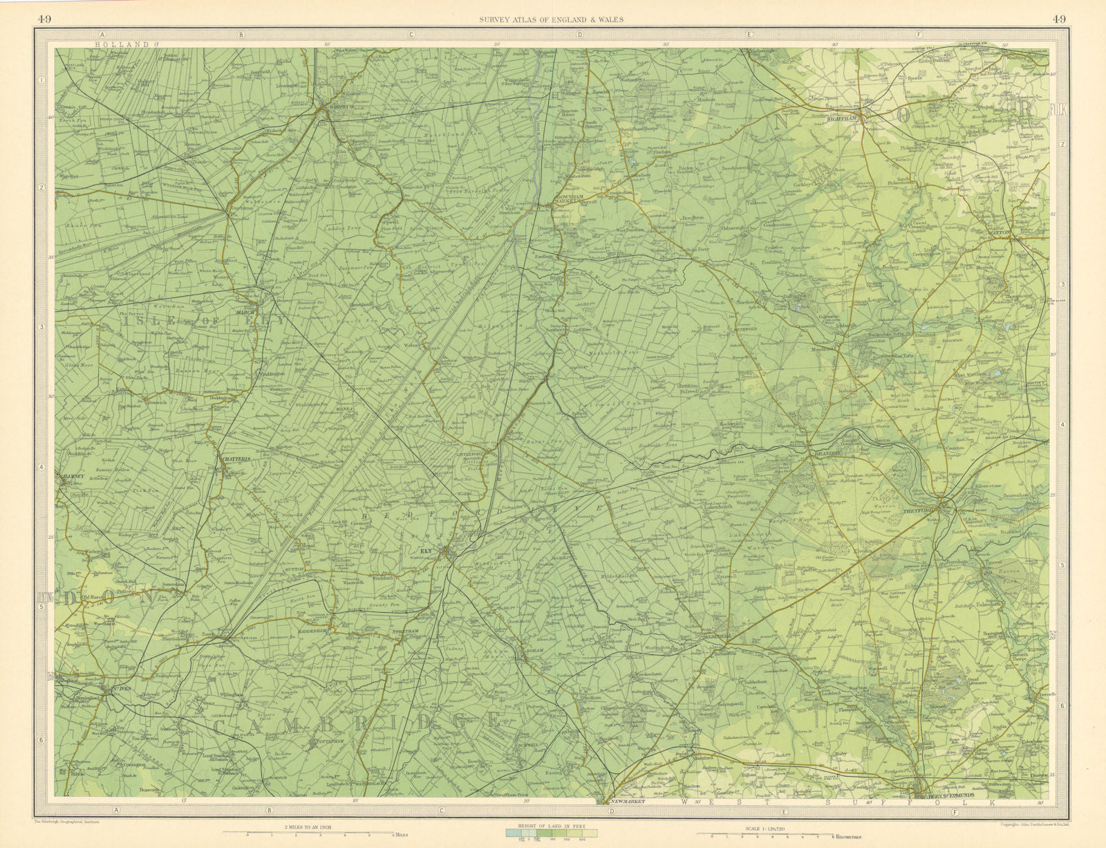 THE FENS Cambridgeshire Isle of Ely Thetford Swaffham East Anglia LARGE 1939 map